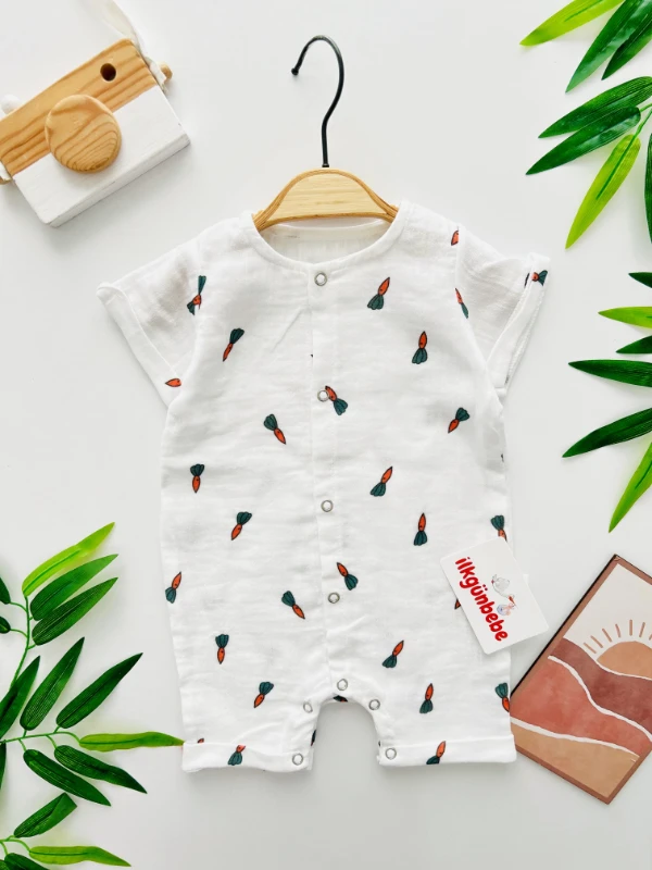 Havuç Desenli %100 Pamuk Müslin Kumaş Tulum