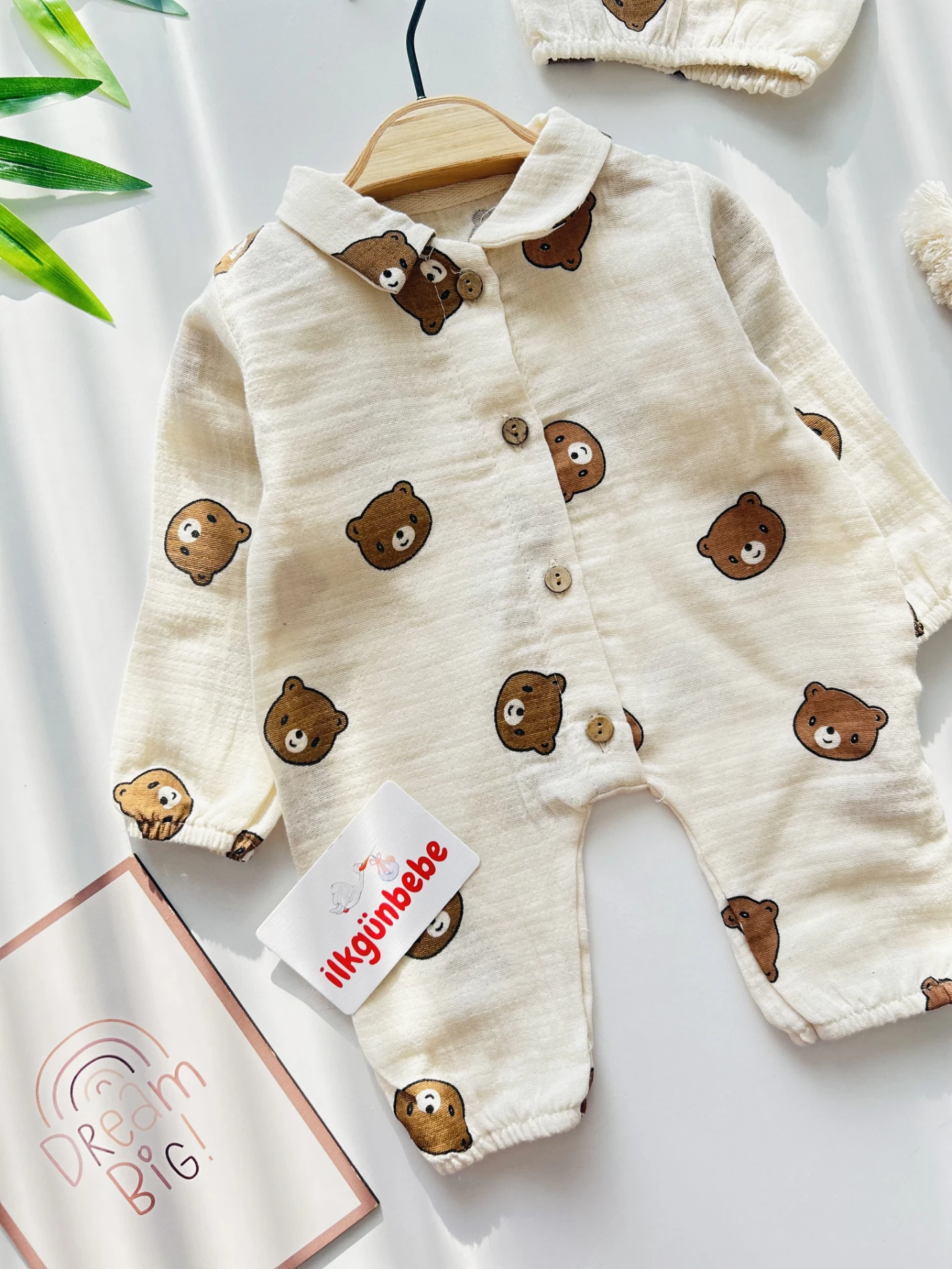Teddy Pamuklu Müslin Unisex Bebek Ayıcıklı Tulum