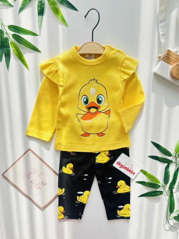 Sevimli Duck Ördek Baskılı 2’li %100 Pamuk Mevsimlik Takım