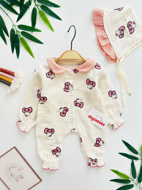 Hello Kitty Pamuklu Müslin  Bebek Ayıcıklı Tulum