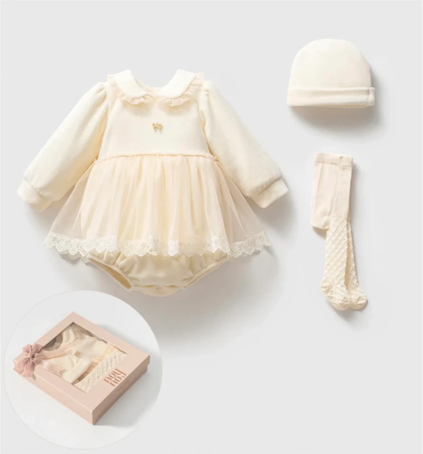 Venessa Kız Bebek Premium Özel Kutulu Dantelli 3lü Hediyelik Romper Set 