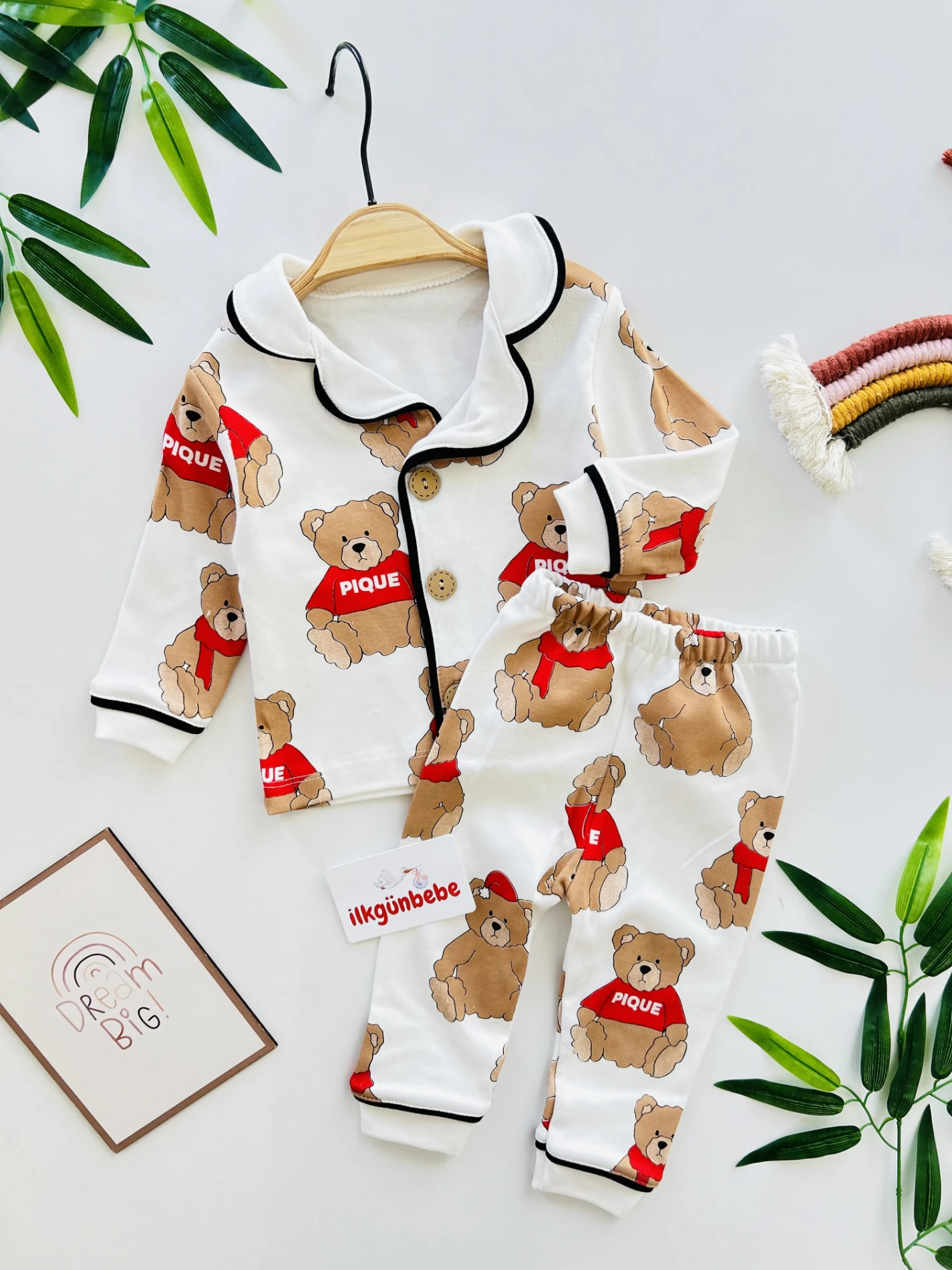 Teddy Bear %100 Pamuk Bebe Yakalı Pijama Seti