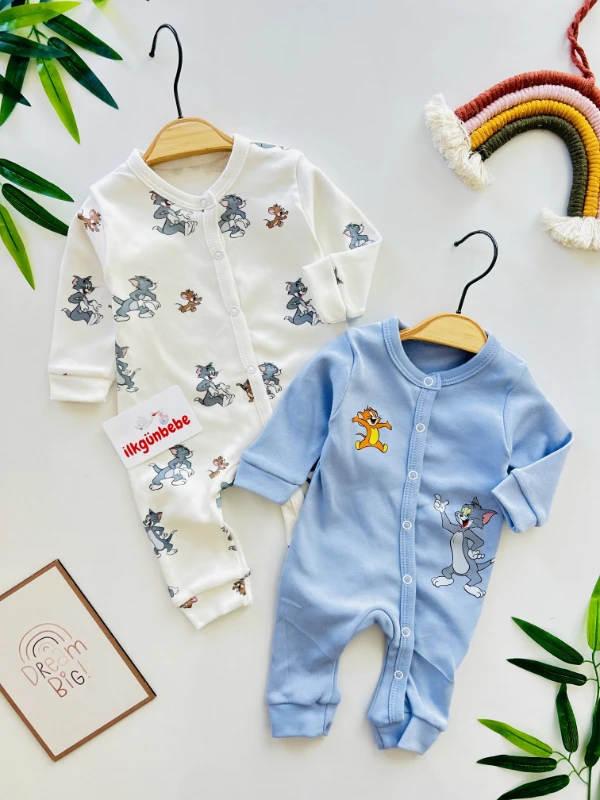 Tom And Jarry Desenli %100 Pamuk 2’li Mevsimlik Tulum Set