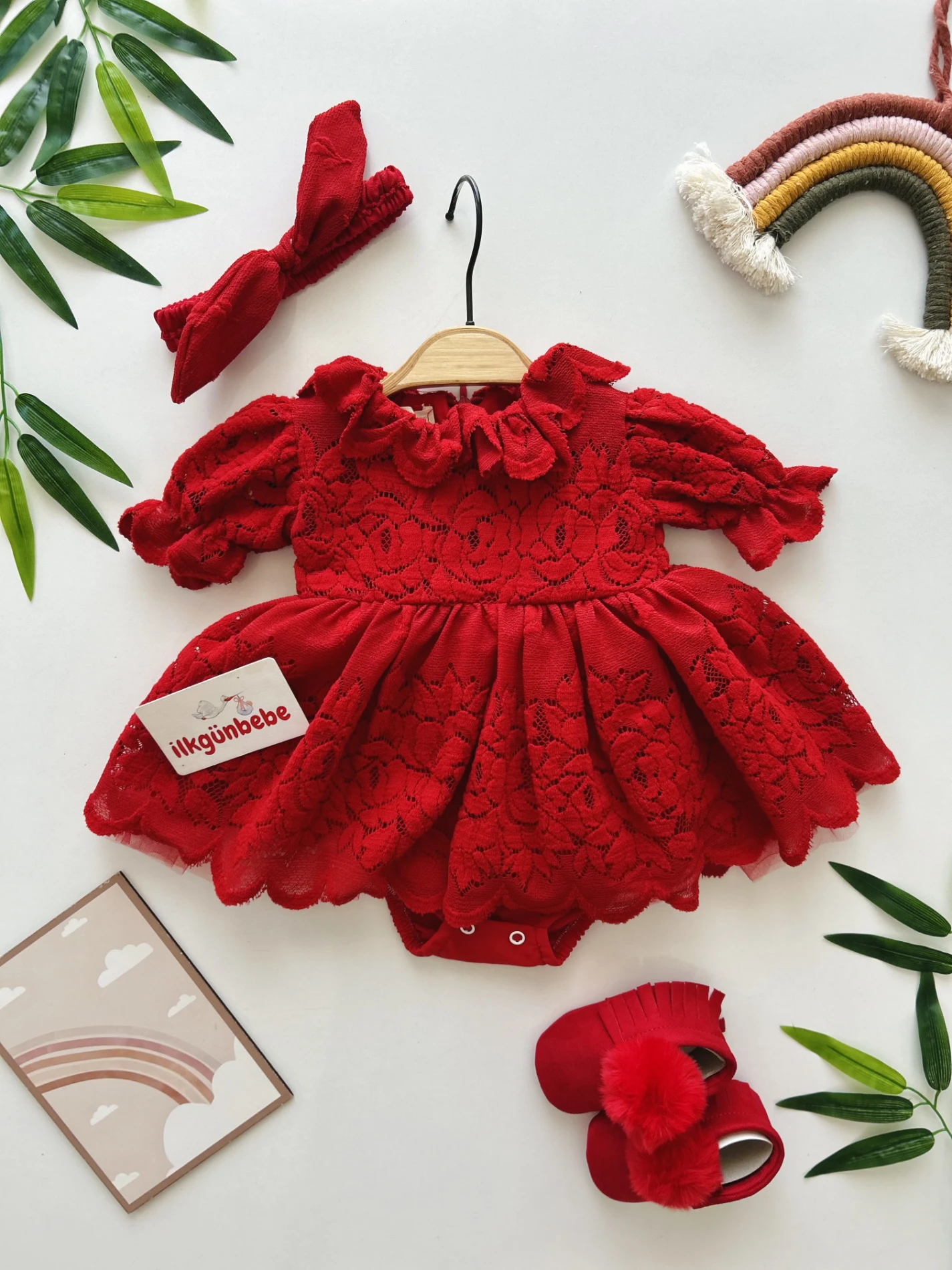 Clara Özel Gün Dantel Detaylı Tüllü Romper Bandana Set