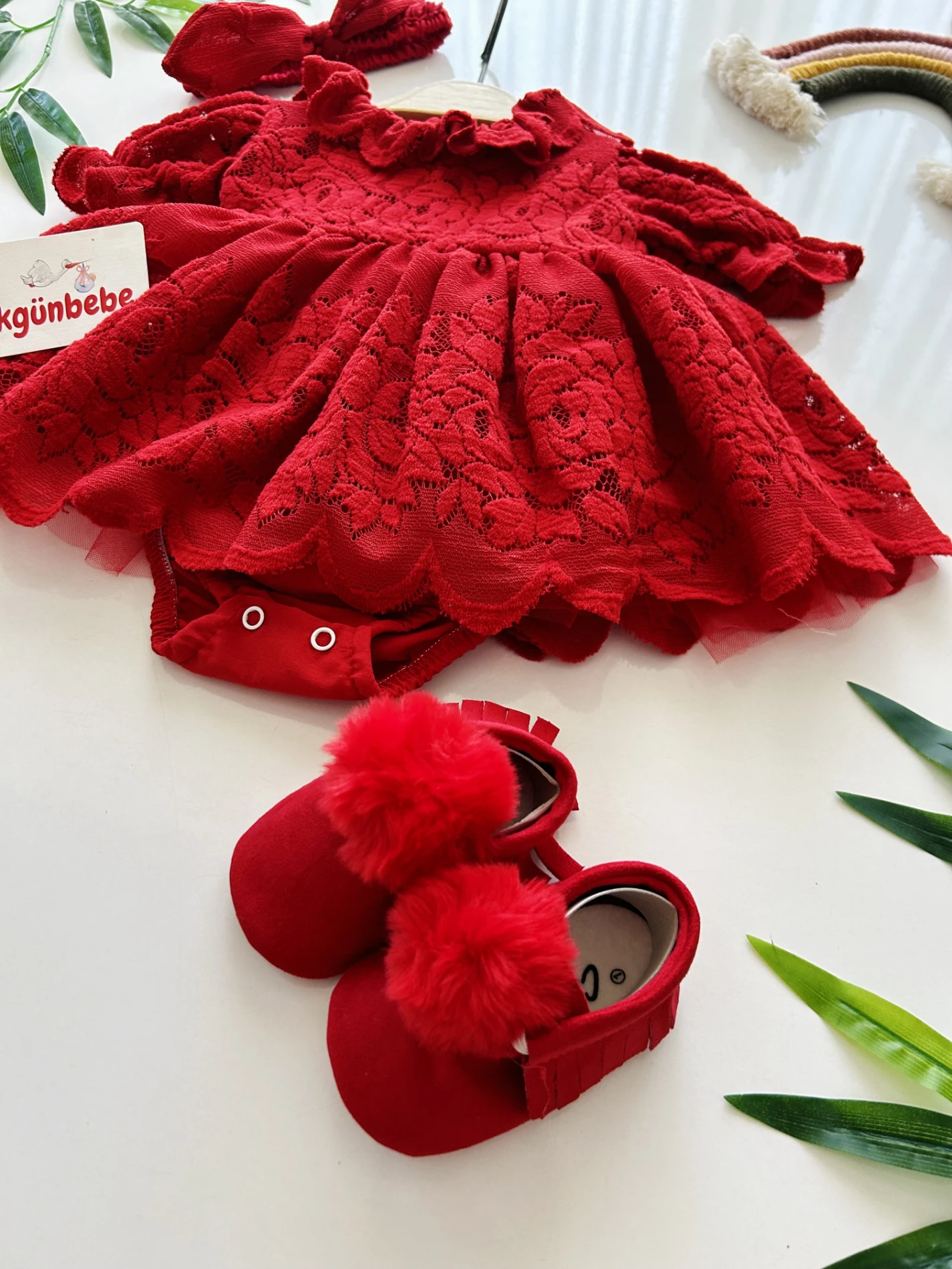 Clara Özel Gün Dantel Detaylı Tüllü Romper Bandana Set