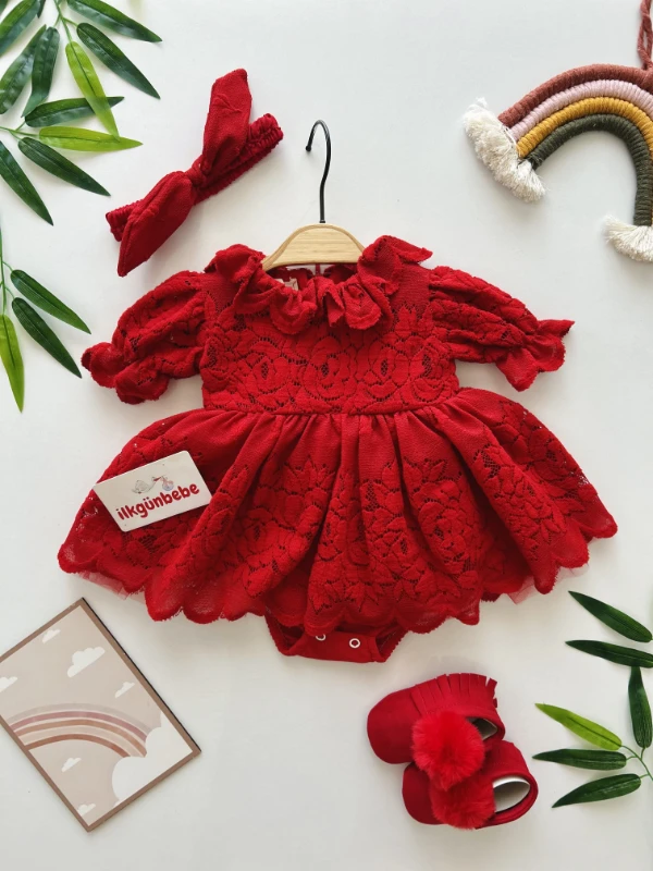 Clara Özel Gün Dantel Detaylı Tüllü Romper Bandana Set