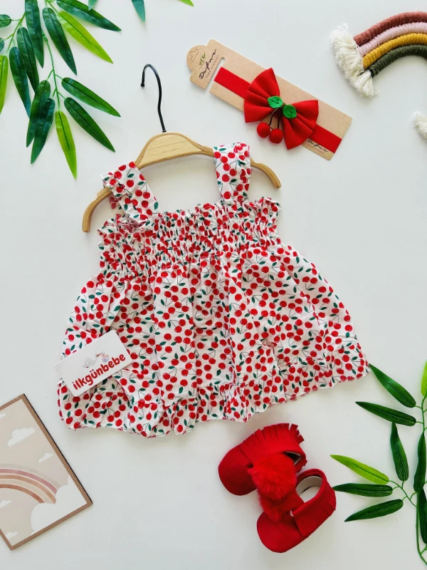 Kiraz Desenli Kampanyalı Elbise 