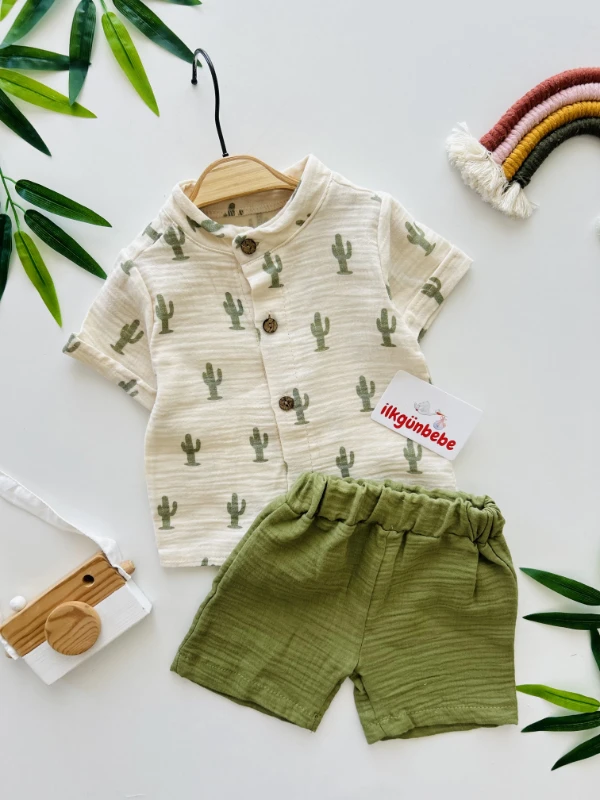 Kaktüs Temalı %100 Pamuk Müslin Kumaş 2’li Takım