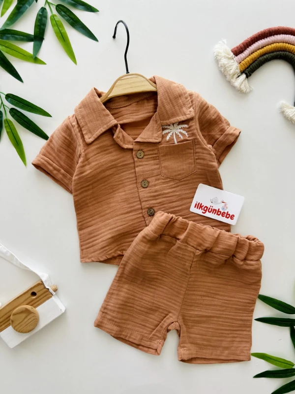 Palmiye  Temalı %100 Pamuk Müslin Kumaş 2’li Takım