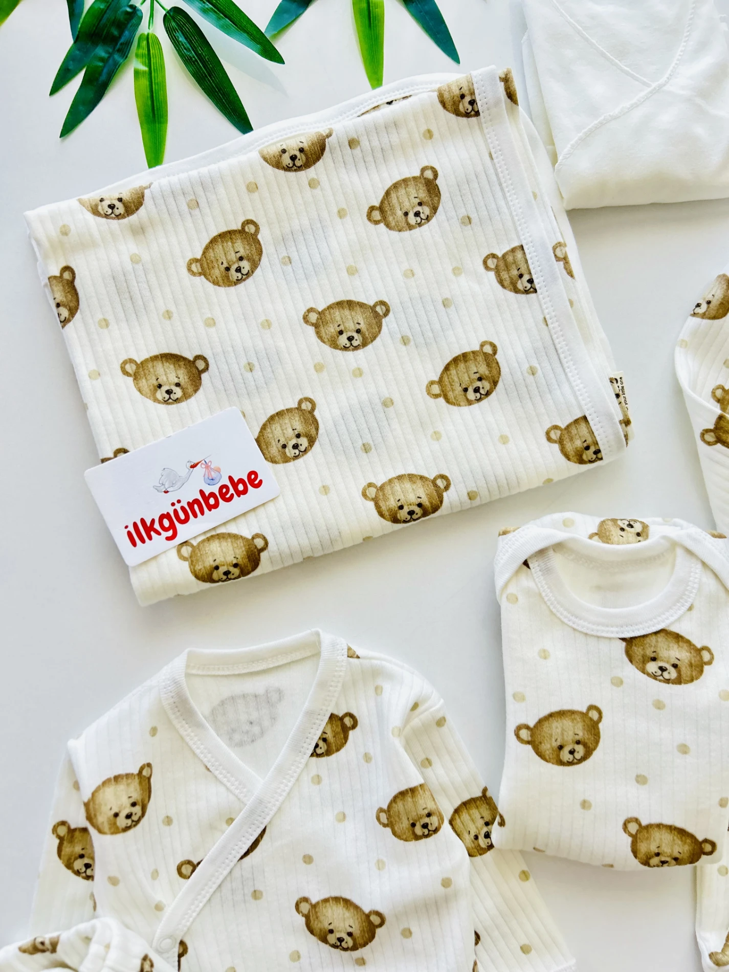10 Parça %100 Pamuk Teddy Bear   Desenli Yenidoğan Hastane Çıkışı Seti