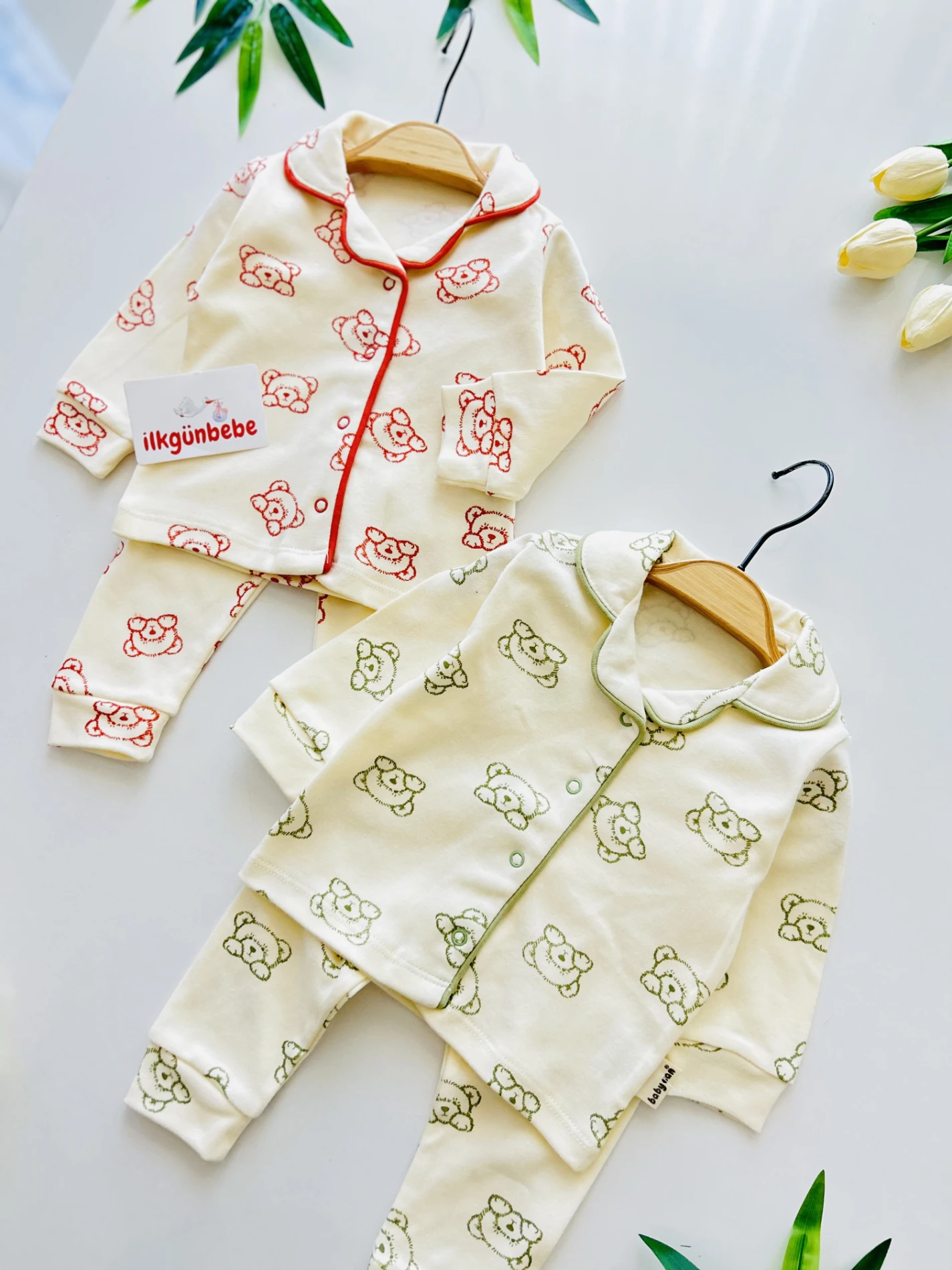 Teddy Bear %100 Pamuk Bebe Yakalı Pijama Takımı