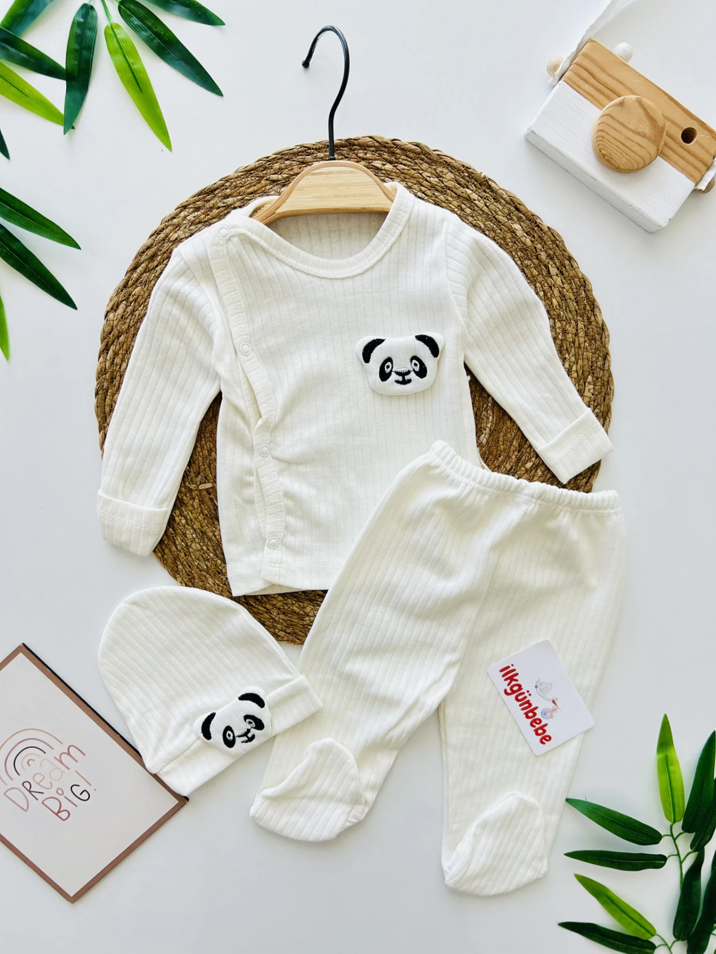 Sevimli Panda  3 Parça %100 Pamuk Yenidoğan Hastane Çıkışı Seti