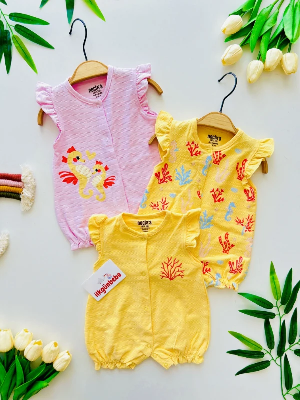 Deniz Anası Temalı %100 Pamuk 3’lü Yazlık Tulum Set