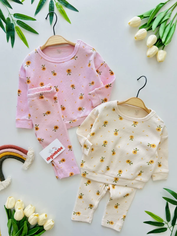 Ayçiçeği Desenli %100 Pamuk Esnek Kumaş 2’li Takım