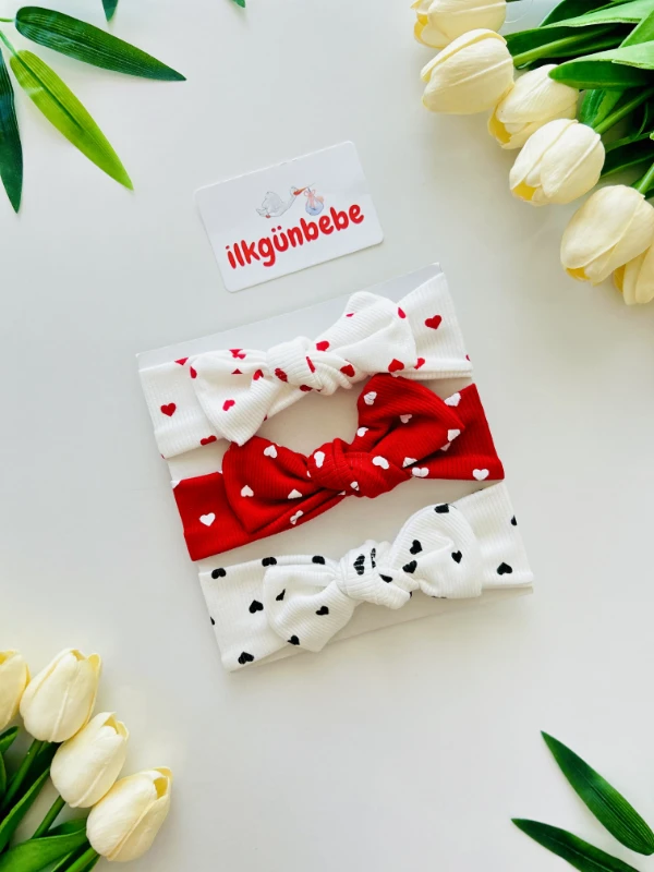 Kalp Desenli Bandana 3lü Set