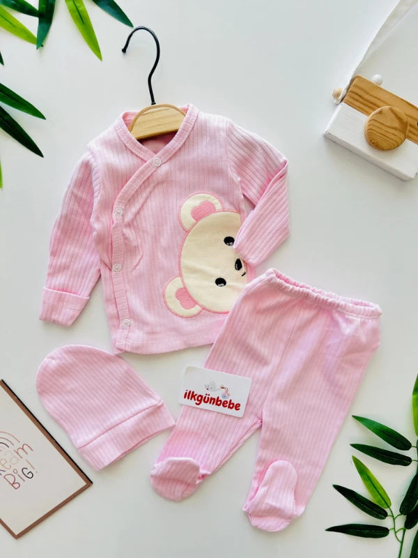 Sevimli Ayıcık    3 Parça %100 Pamuk Yenidoğan Hastane Çıkışı Seti