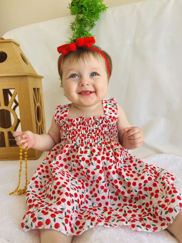 Kiraz  Desenli Kampanyalı Elbise 