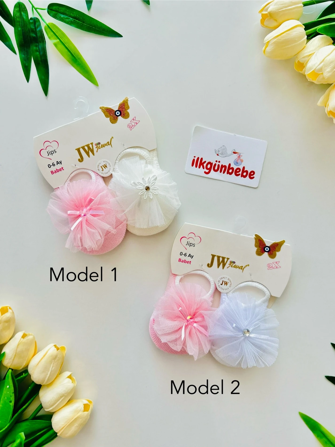 İnci Fiyonklu 2’li Çorap Set