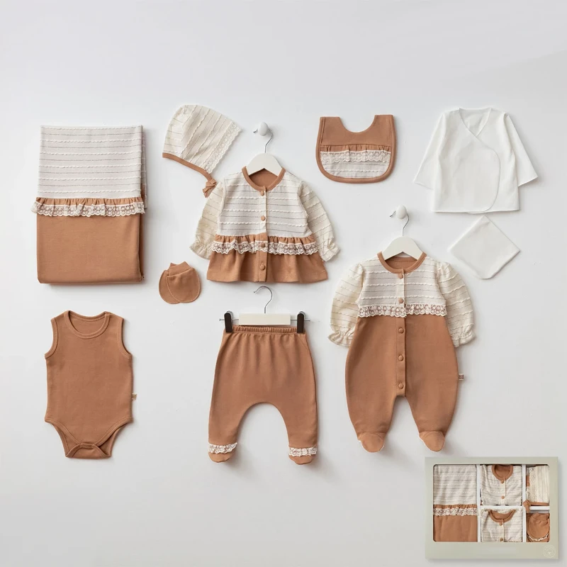 Simli Desenli 10 Parça %100 Pamuk Yenidoğan Hastane Çıkışı Seti