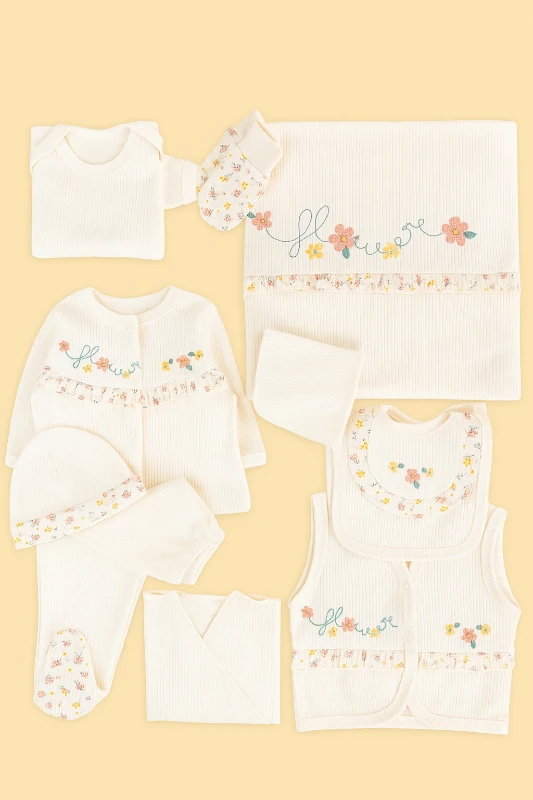 Flowers 10 Parça %100 Pamuk Yenidoğan Hastane Çıkışı Seti