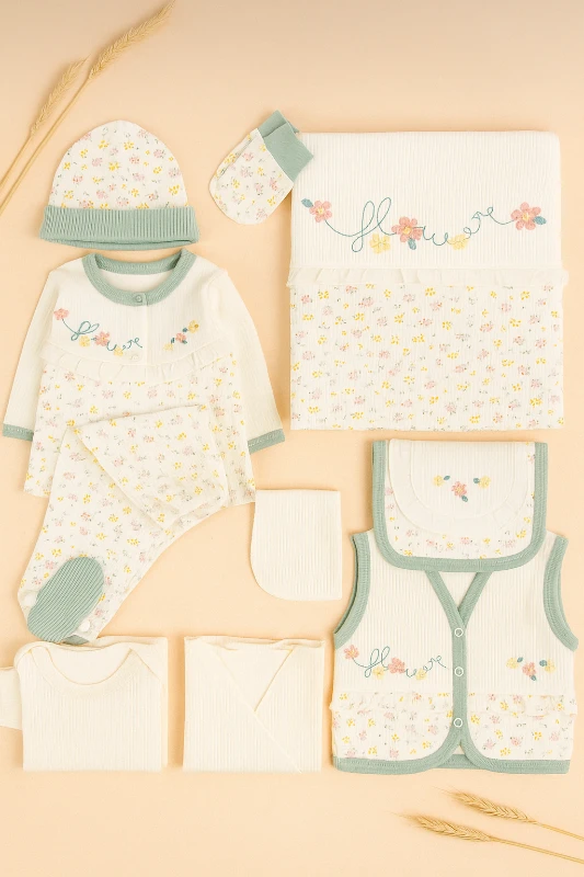 Flowers 10 Parça %100 Pamuk Yenidoğan Hastane Çıkışı Seti