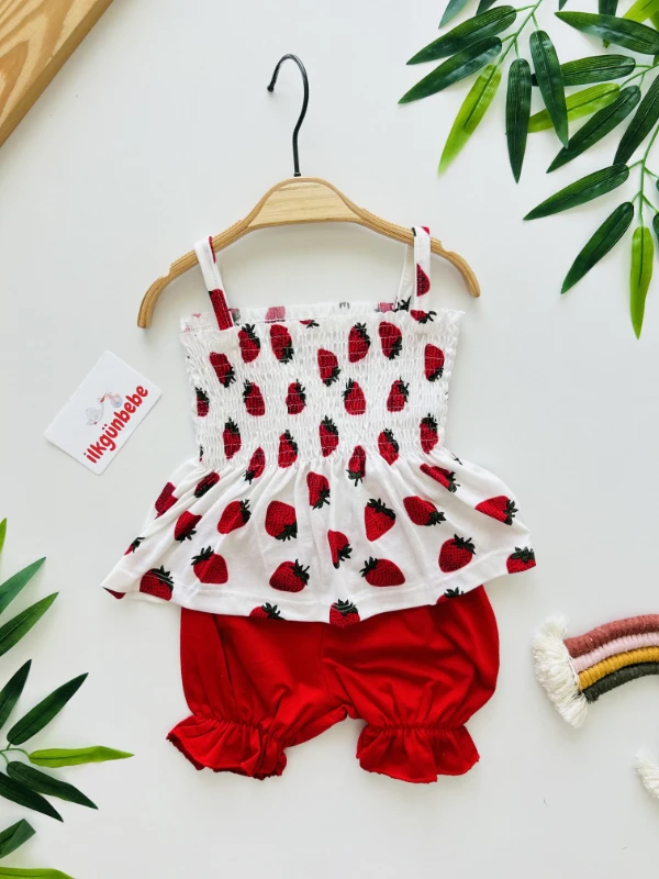 Çilek Desenli Askılı 2’li Takım