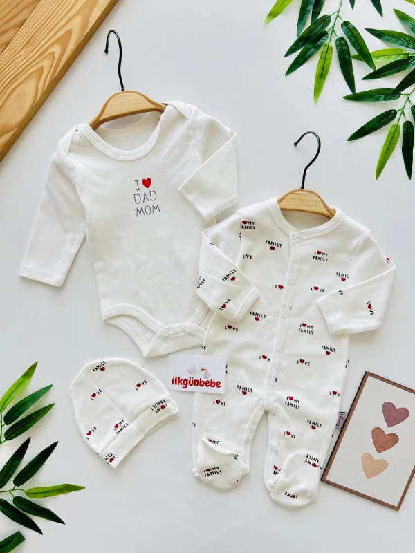 Love Family Zıbınlı Şapkalı Tulum Set