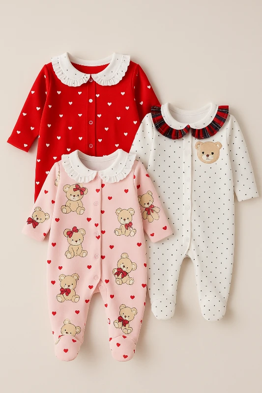 Teddy Kalp Desenli %100 Pamuk 3’lü Tulum Set