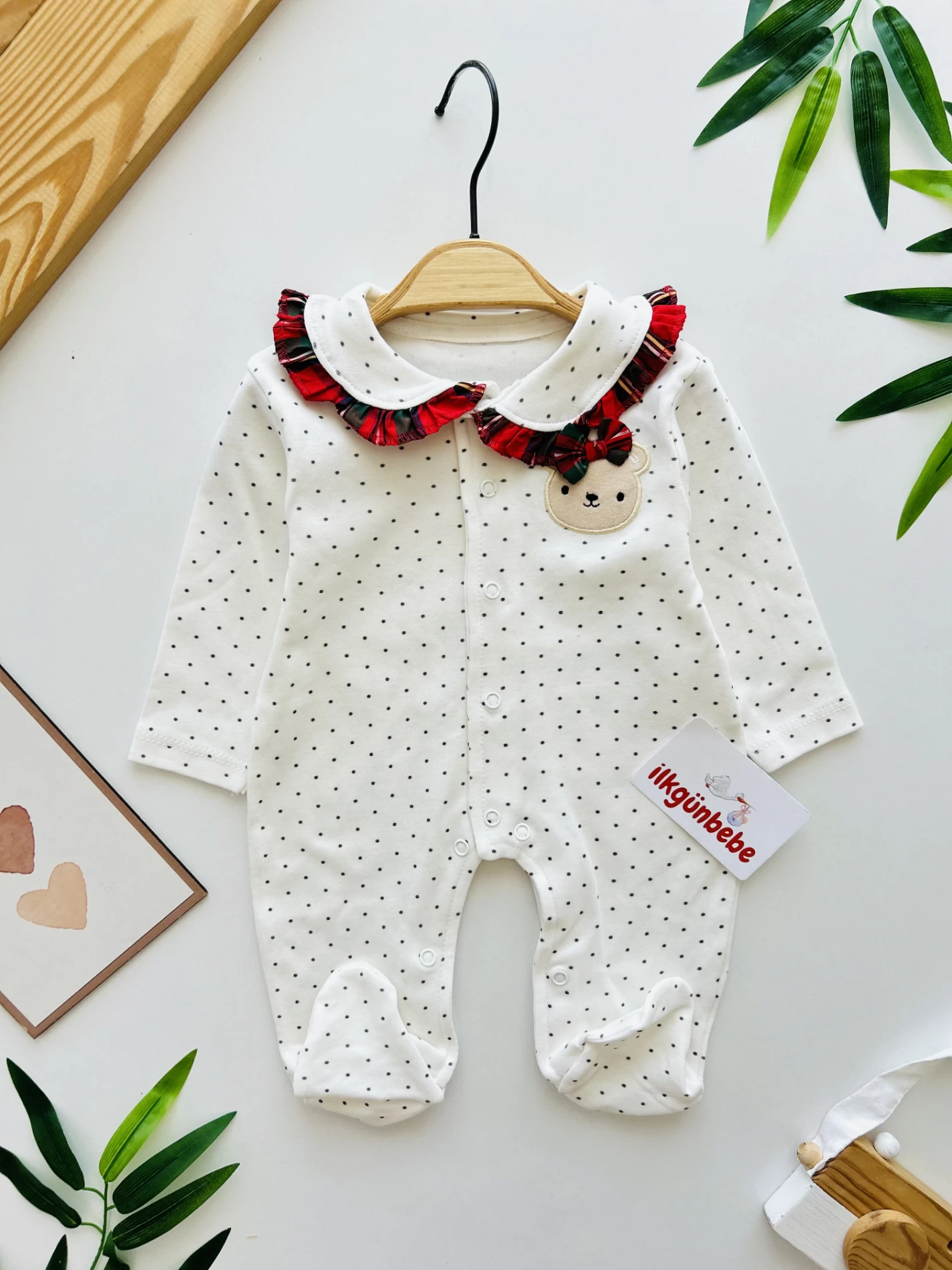 Teddy Kalp Desenli %100 Pamuk 3’lü Tulum Set