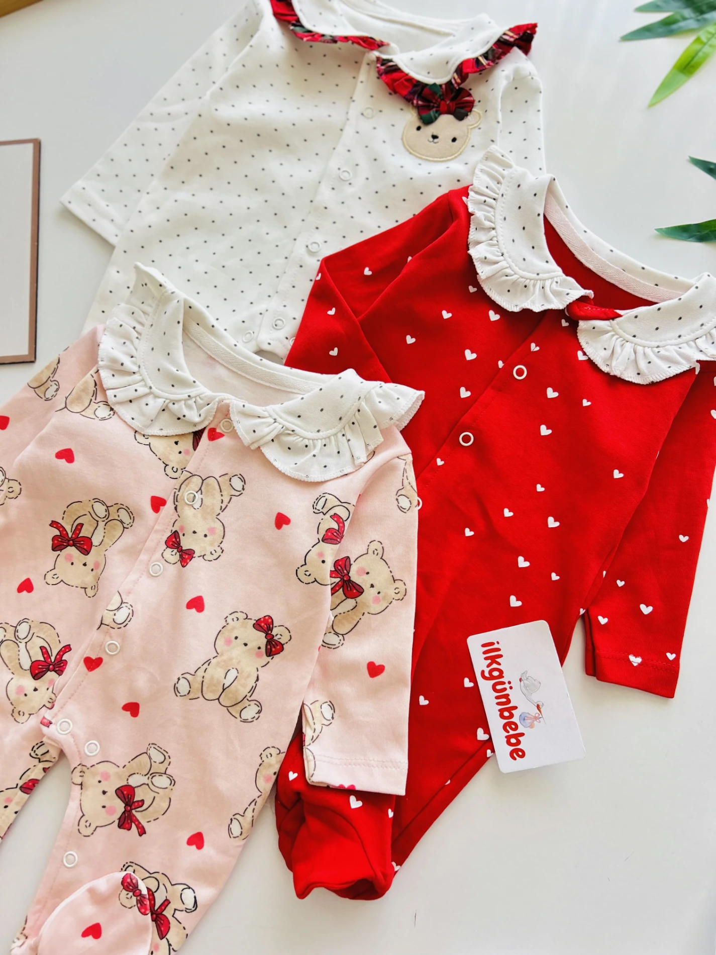 Teddy Kalp Desenli %100 Pamuk 3’lü Tulum Set