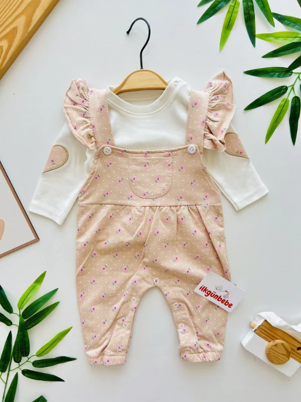 Çiçek Desenli Salopetli Kalpli Badili 2’li Takım