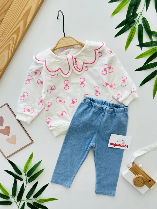 Fiyonk Baskılı Yaka Detaylı Kot 2’li Takım