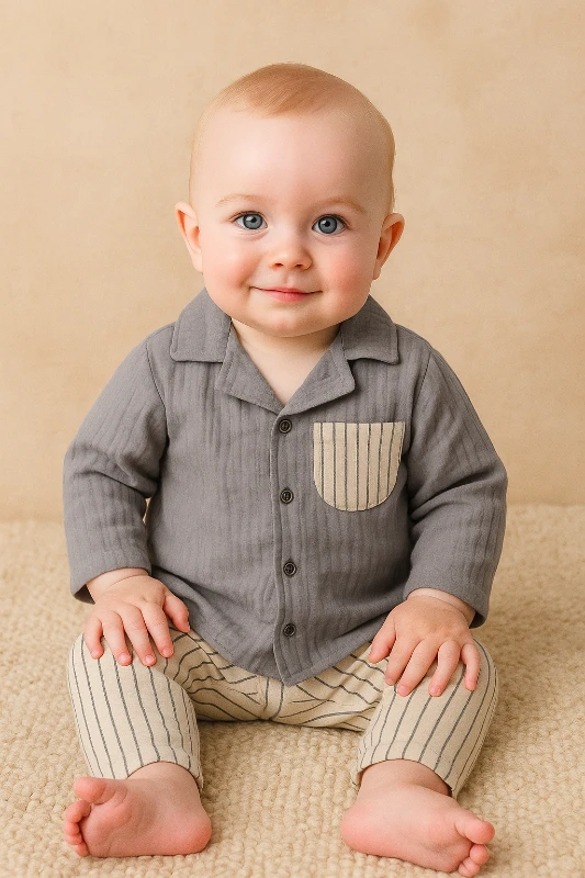 Müslin Kumaş Cep Detaylı %100 Pamuk 2’li Takım