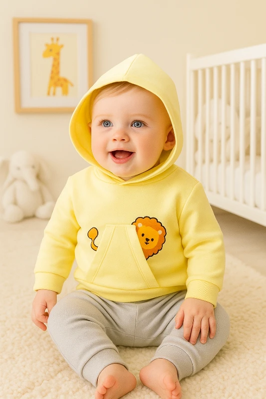 Aslan Cep Detaylı Kapüşonlu 2’li %100 Pamuk Takım