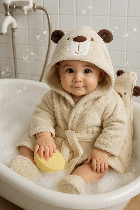 Bear %100 Pamuk Organik Terlikli 3 Parça Bornoz Seti