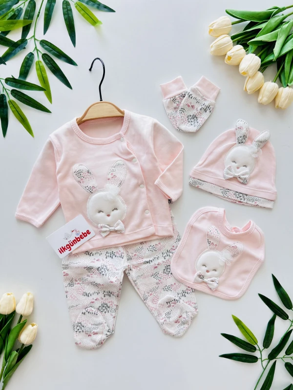 Tavşan Desenli 5 Parça %100 Pamuk Set