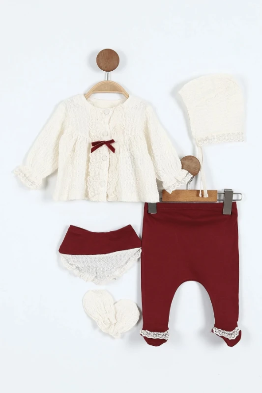 Lady 5 Parça %100 Pamuk Özel Koleksiyon Yenidoğan Hastane Çıkışı Seti