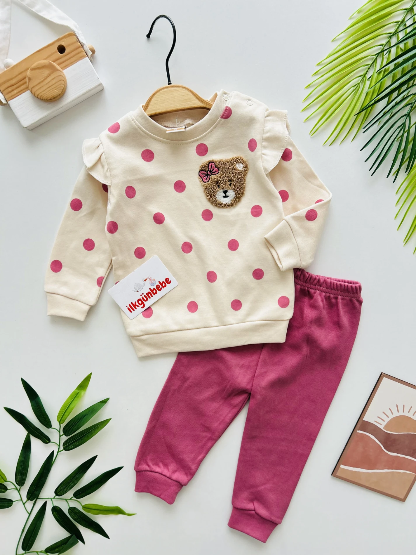  Punch Bear Puantiye  Desenli  %100 Pamuk Mevsimlik Takım
