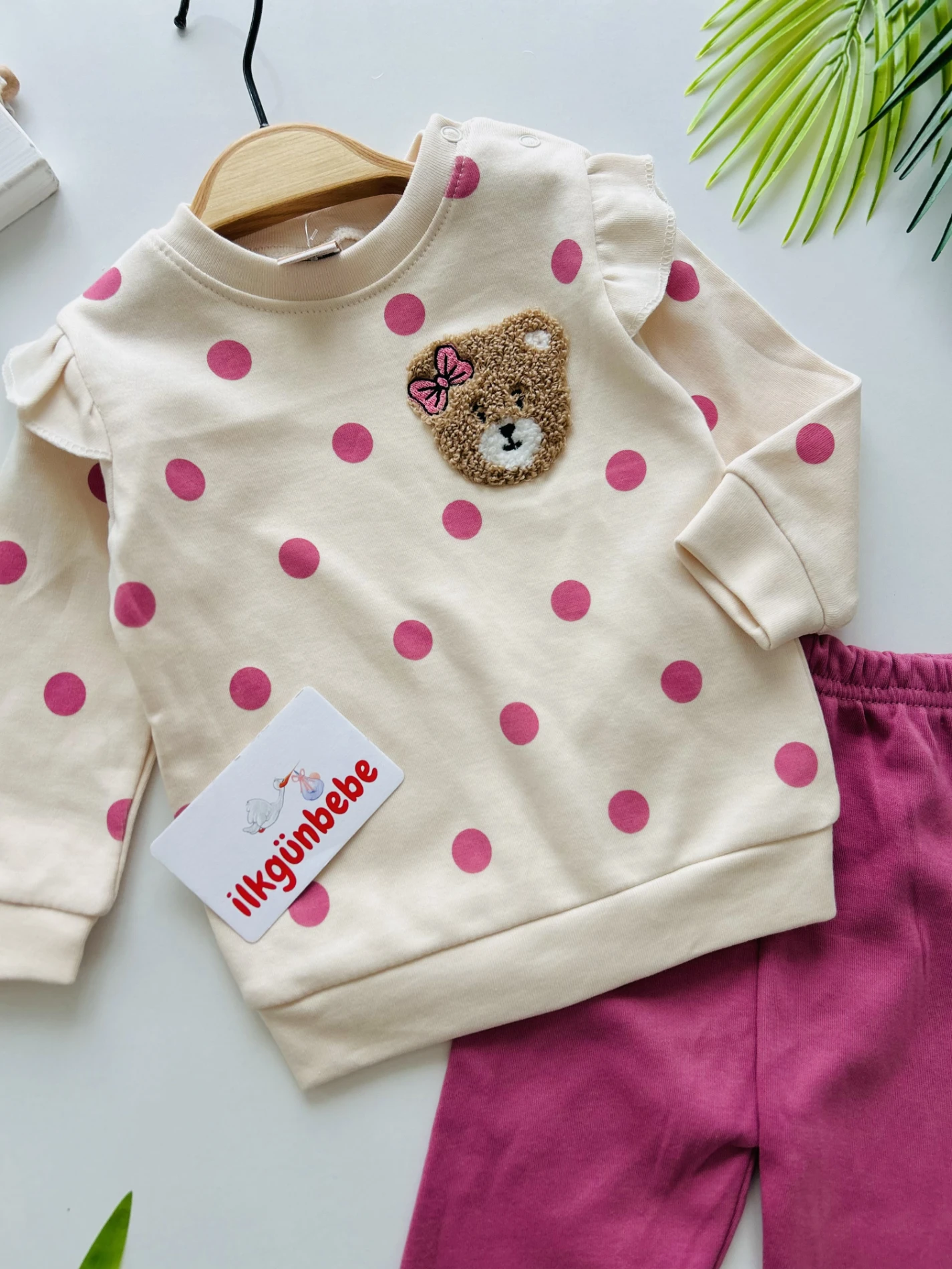  Punch Bear Puantiye  Desenli  %100 Pamuk Mevsimlik Takım