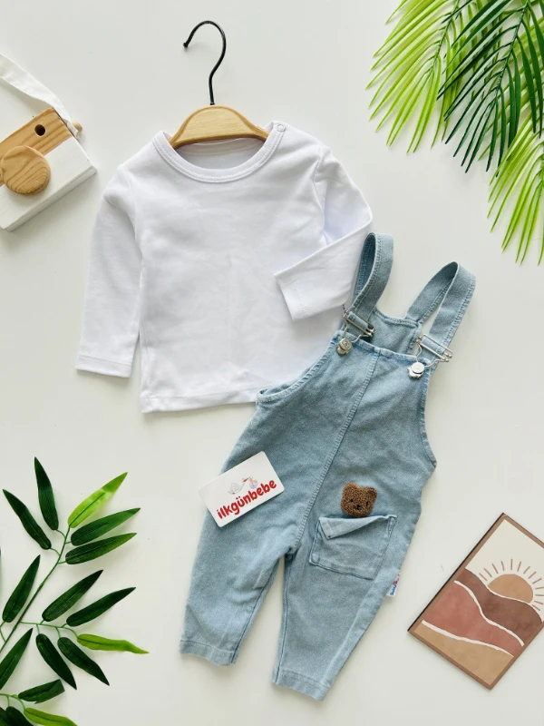 Bear Cep Detaylı Likralı Esnek Kumaş 2’li Salopet Takım