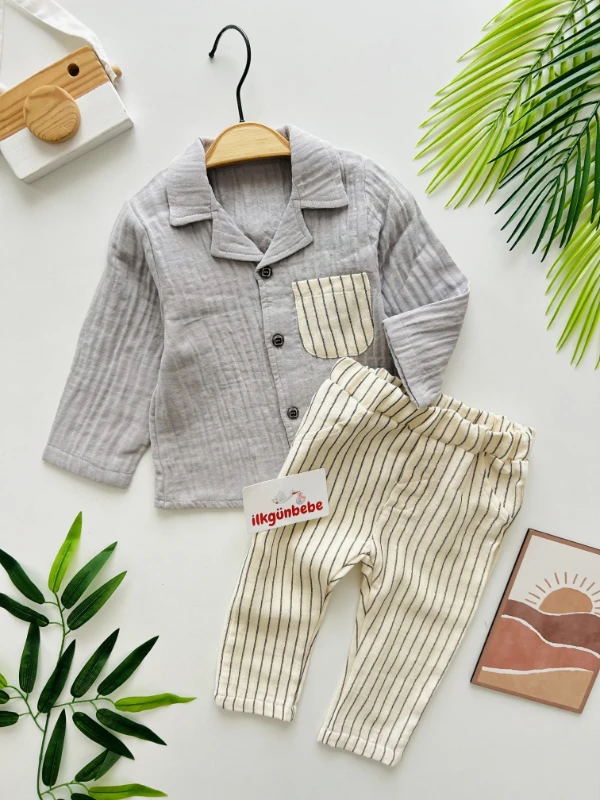 Müslin Kumaş Cep Detaylı %100 Pamuk 2’li Takım