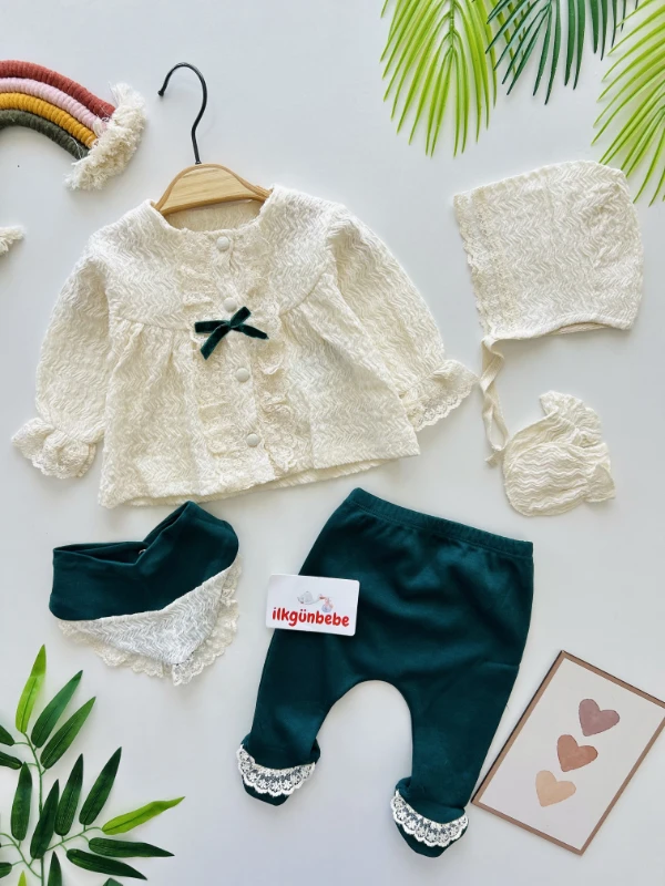 Lady 5 Parça %100 Pamuk Özel Koleksiyon Yenidoğan Hastane Çıkışı Seti