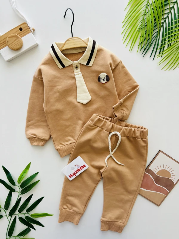 Sevimli Köpüş Desenli Kıravat Detaylı %100 Pamuk 2li Takım