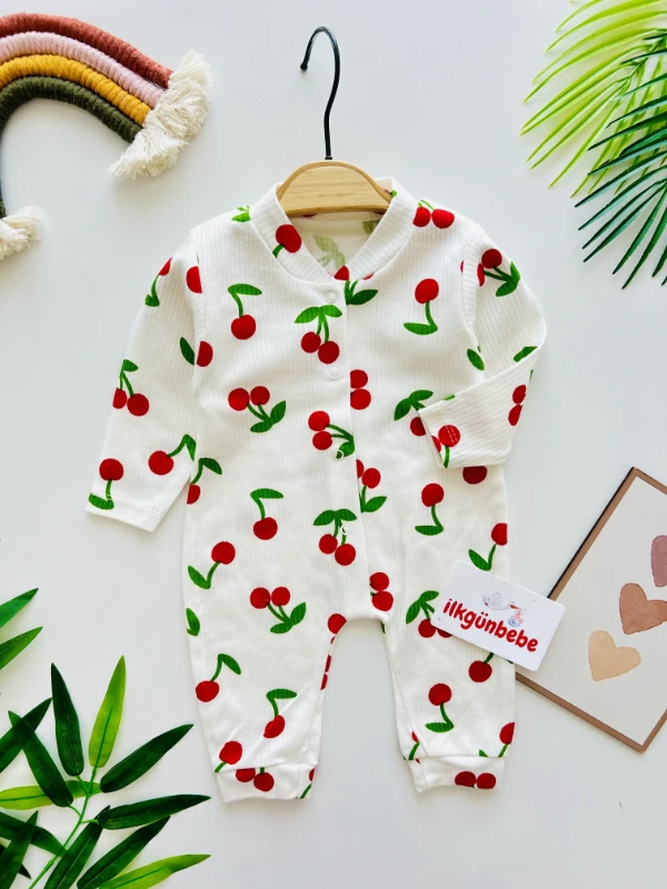 Kiraz  Sevimli Meyveler  Desenli %100 Pamuk Tulum