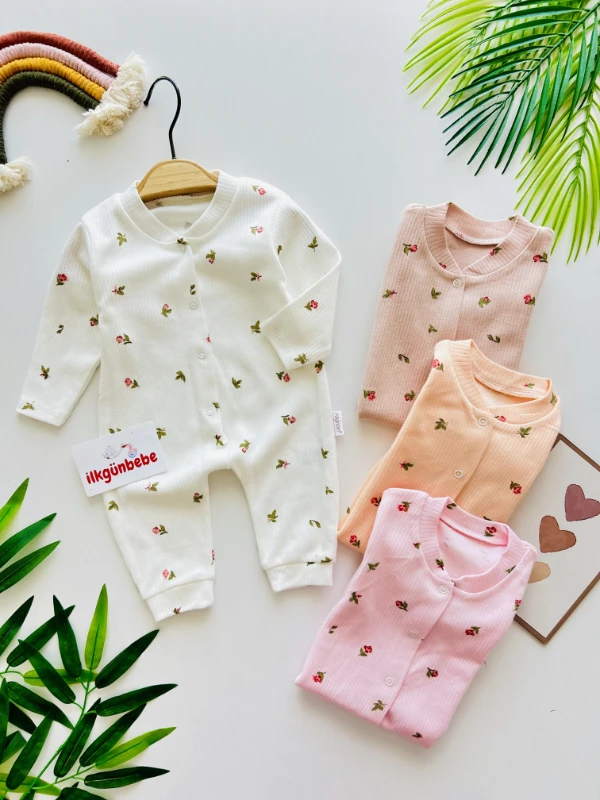 Minik Çiçek Desenli %100 Pamuk Tulum