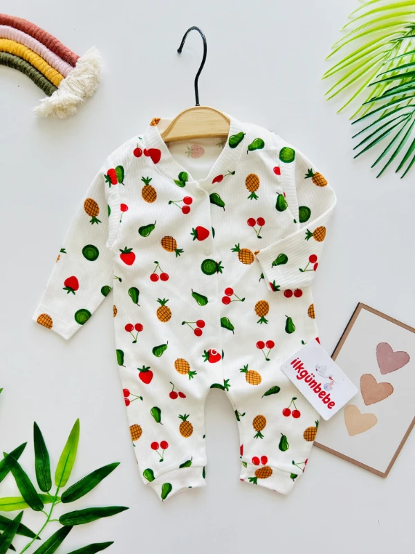 Sevimli Meyve Desenli %100 Pamuk Tulum