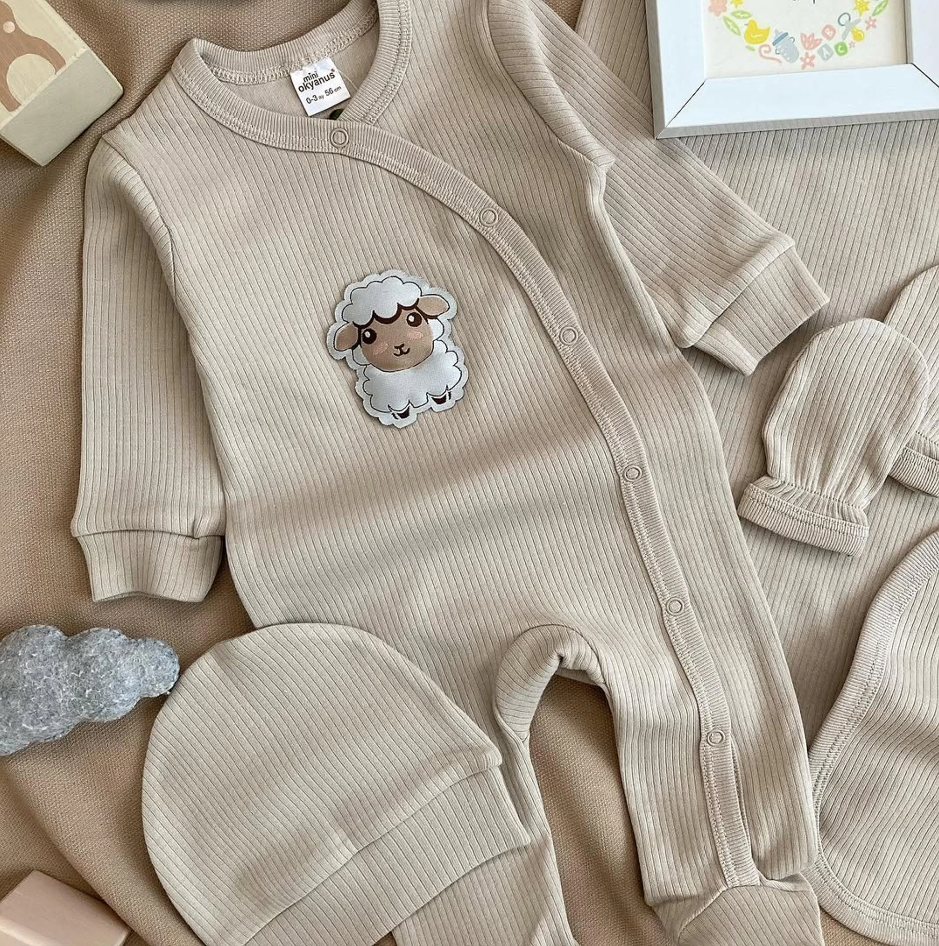 Kuzucuk Desenli %100 Pamuk Battaniyeli 5 Parça Yenidoğan Set