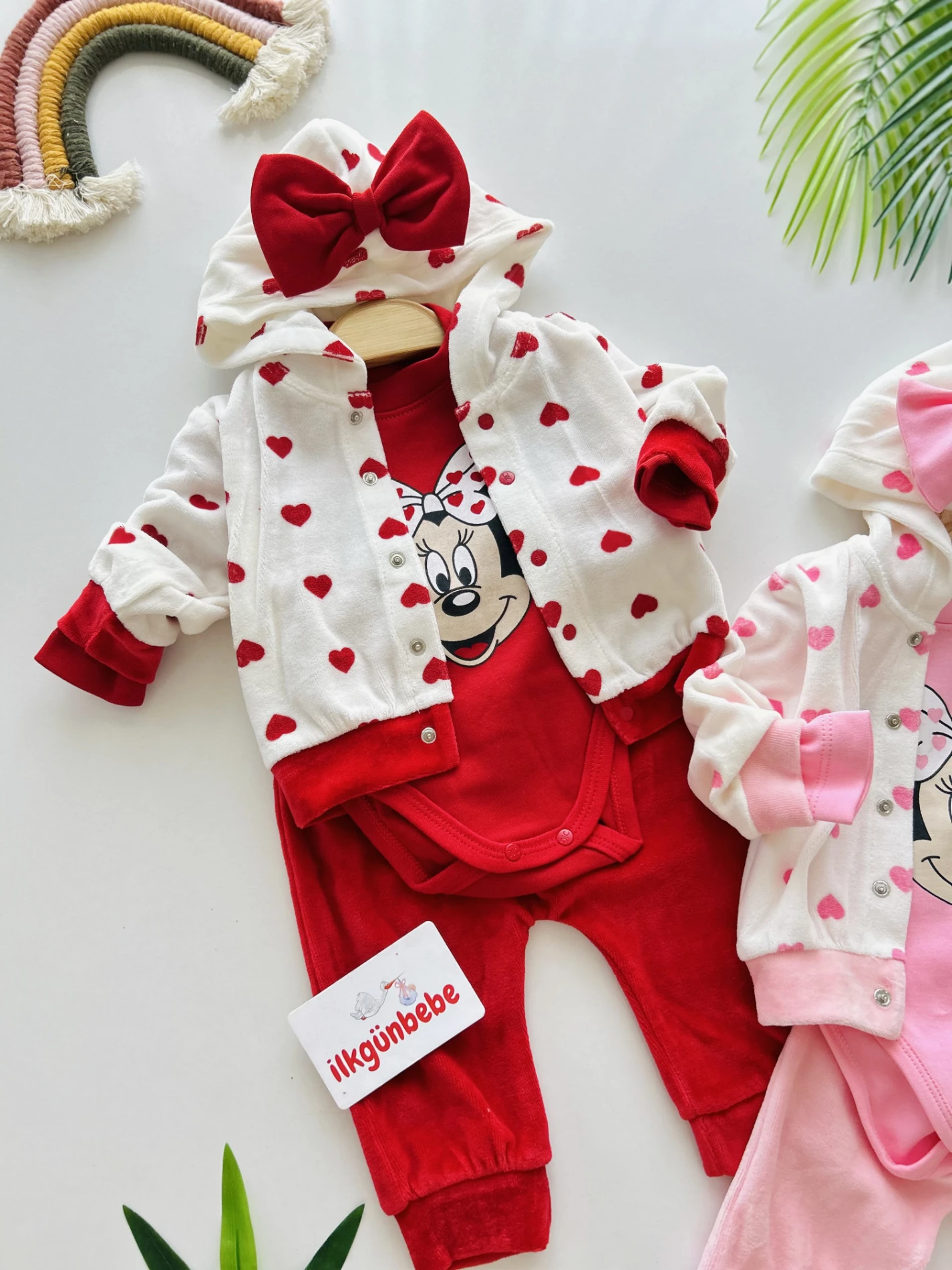 Minnie Mouse Kadife Kumaş Hırkalı 3’lü Premium Kalite Takım