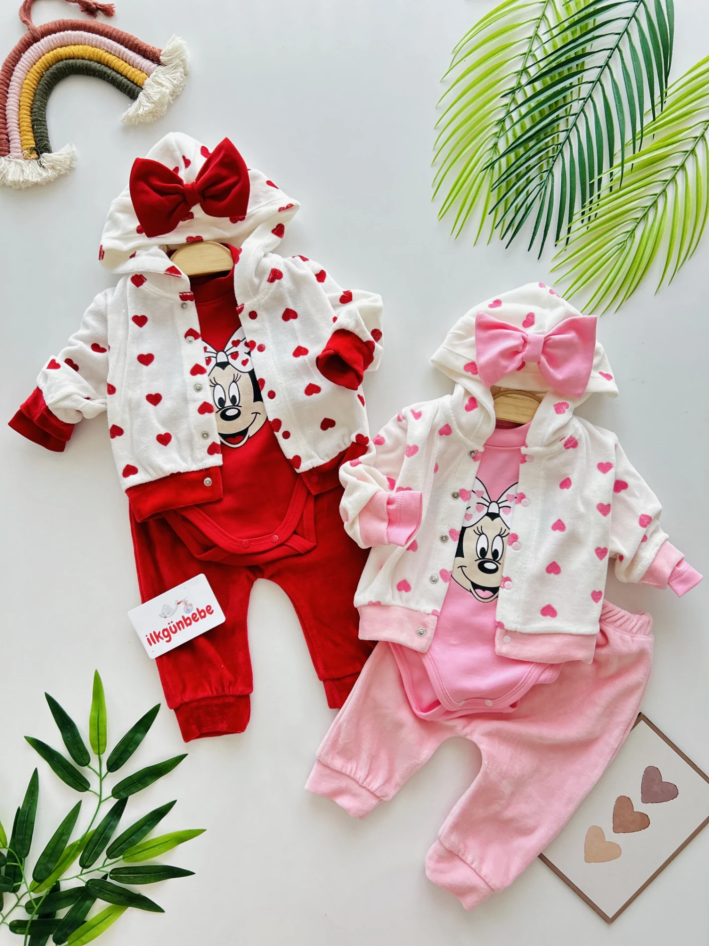 Minnie Mouse Kadife Kumaş Hırkalı 3’lü Premium Kalite Takım
