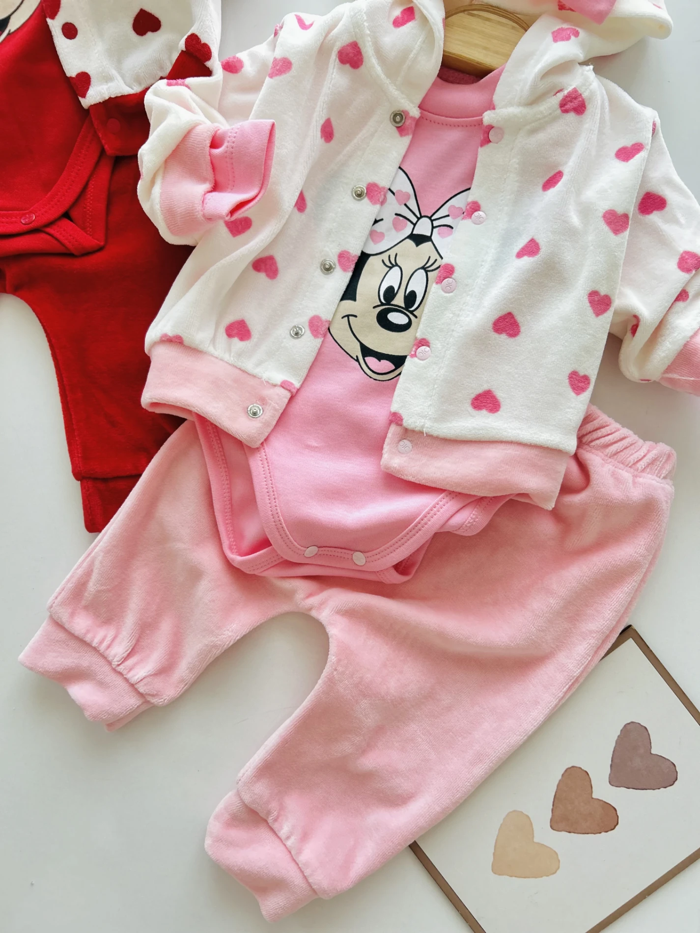 Minnie Mouse Kadife Kumaş Hırkalı 3’lü Premium Kalite Takım